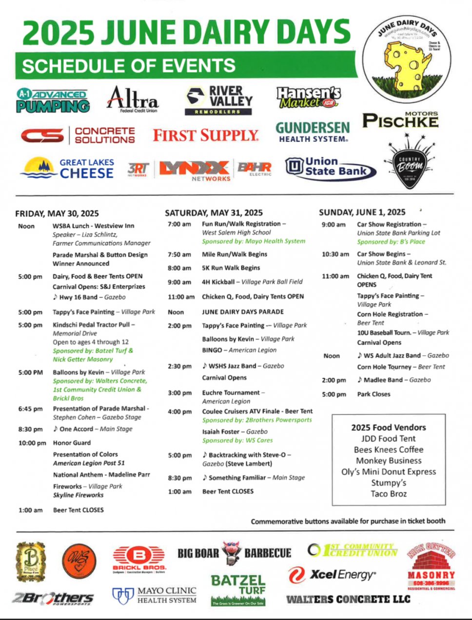 2025 June Dairy Days Schedule