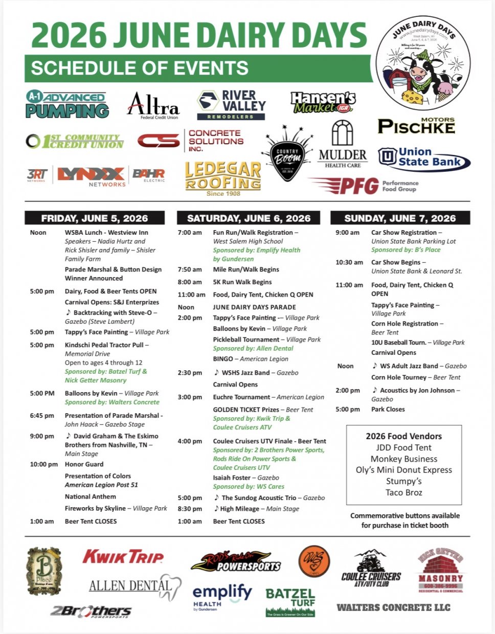June Dairy Days Schedule